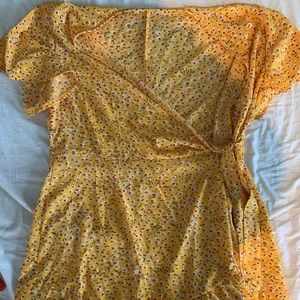 Yellow Floral Wrap Dress